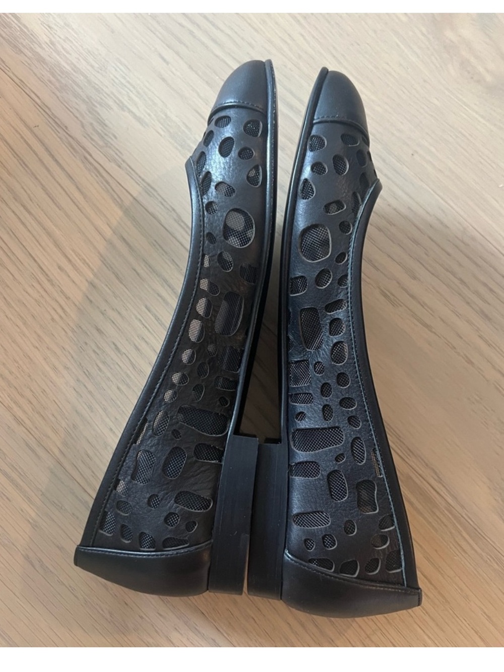 CHANEL Black Perforated Cap-Toe Leather Ballet Flats - Picture 5 of 10